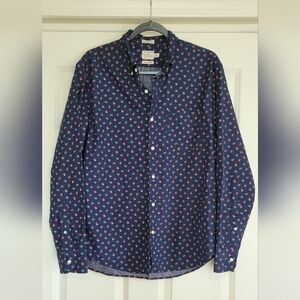 J. Crew Navy Floral Print Slim Untucked Secret Wash Cotton Shirt - Size M